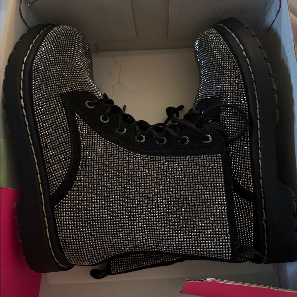 Betsey Johnson Rhinestone Combat Boots - Black - Picture 5 of 5